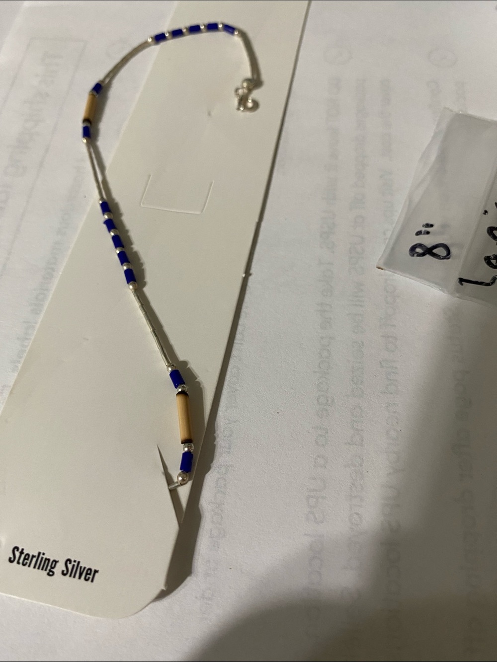 Sterling Silver Blue and Cream Beaded Bracelet